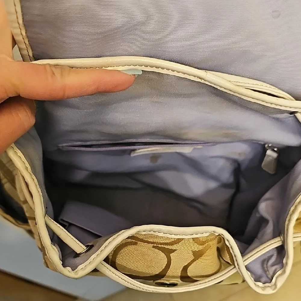 Coach Signature Beige Canvas Drawstring Backpack - Picture 11 of 14